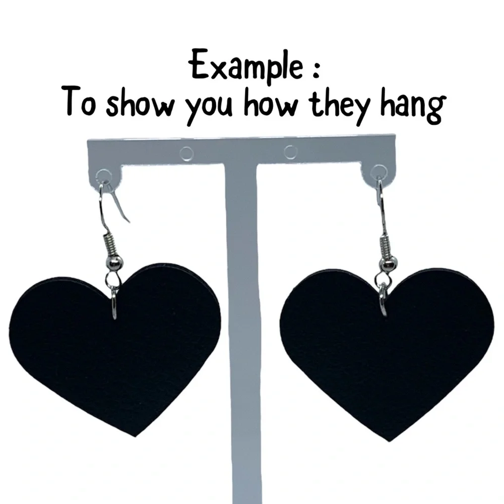 Faux Leather Dangle Earrings Heart Chunky Glitter - Picture 3 of 6